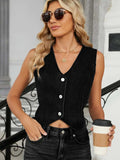 V-Neck Button Down Denim Vest - Trendsi - Flyclothing LLC