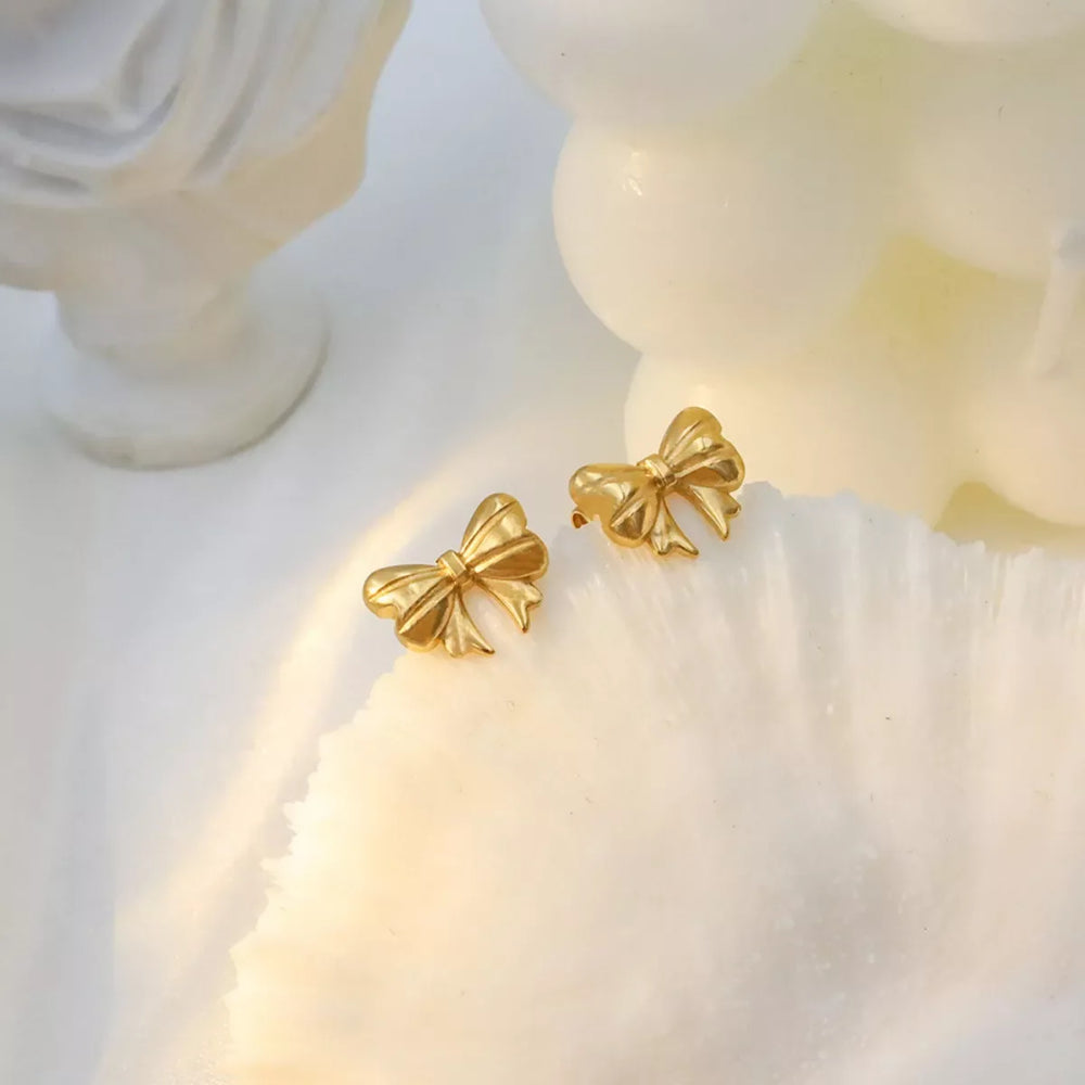 18K Gold-Plated Bow Earrings - Trendsi - Flyclothing LLC