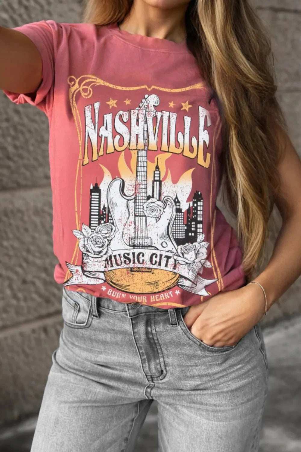 Mineral Nashville Music City Graphic Retro T-Shirt - Trendsi - Flyclothing LLC
