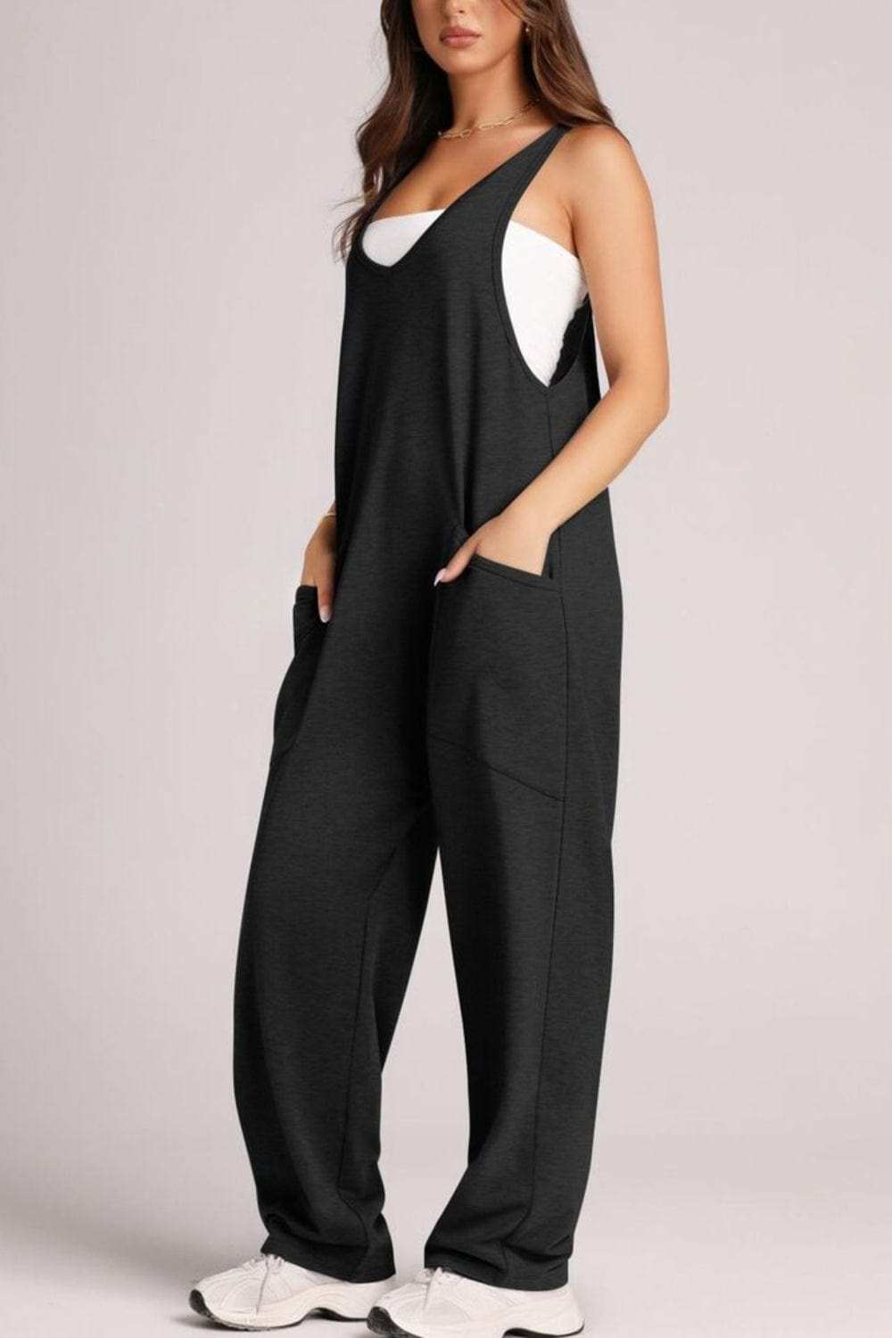 Lovelet V-Neck Wide Strap Overalls - Trendsi - Flyclothing LLC