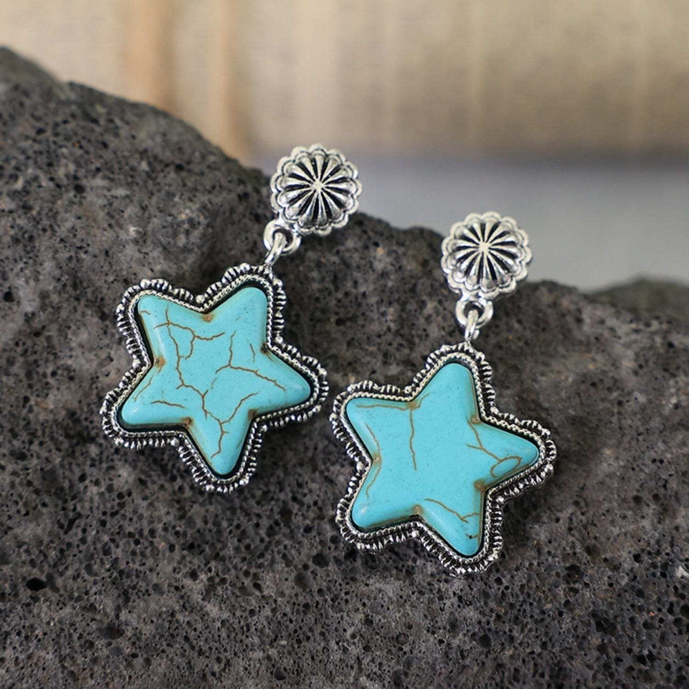 Artificial Turquoise Alloy Star Earrings - Trendsi - Flyclothing LLC