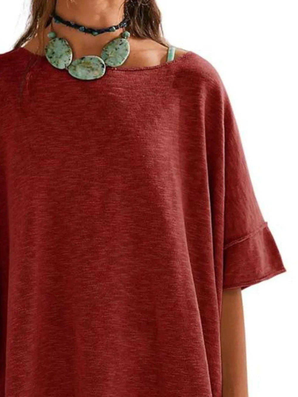 Oversized Round Neck Drop-Shoulder T-Shirt - Trendsi - Flyclothing LLC