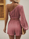 One Shoulder Long Sleeve Top and Shorts Set - Trendsi - Flyclothing LLC