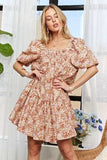 ADORA Floral Square Neck Puff Sleeve Dress - Trendsi - Flyclothing LLC