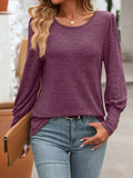 Decorative Button Round Neck Long Sleeve T-Shirt - Trendsi - Flyclothing LLC