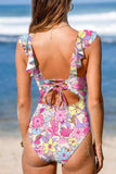 Floral Ruffle Trim Tummy Control One Piece Swimsuit - Trendsi - Flyclothing LLC