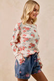 BiBi Floral Print Washed Waffle Thermal Top With Thumb - Trendsi - Flyclothing LLC