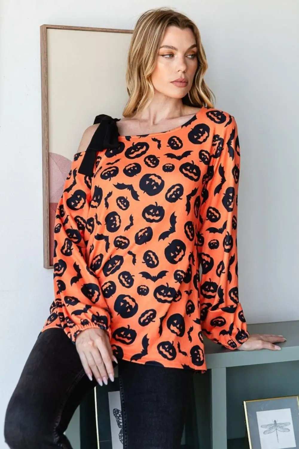 Heimish Pumpkin Print One Shoulder T-Shirt - Trendsi - Flyclothing LLC