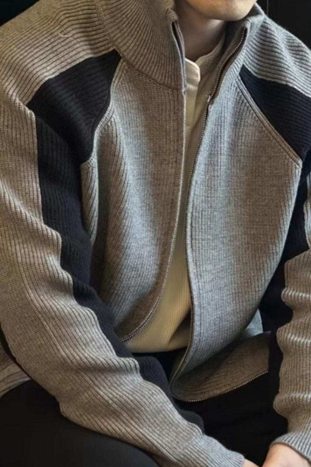 Men's Plus Size Zip Up Long Sleeve Cardigan - Trendsi - Flyclothing LLC