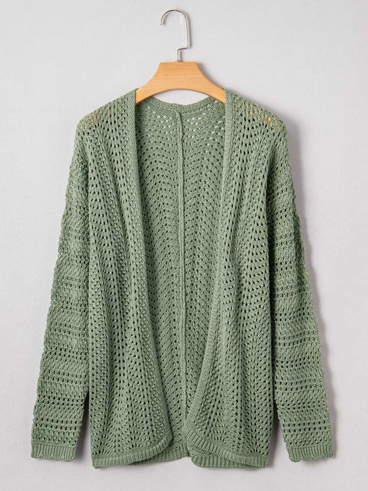 Scalloped Edge Eyelet Knit Batwing Sleeve Cardigan - Trendsi - Flyclothing LLC