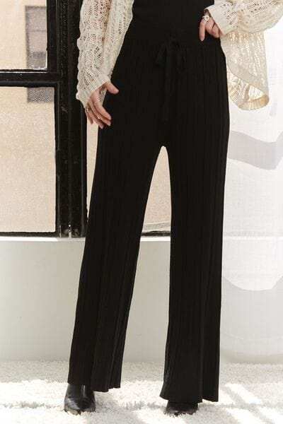 ADORA Tied Wide Leg Knit Pants - Trendsi - Flyclothing LLC