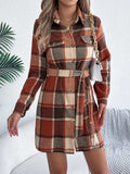 Plaid Button Front Tie Waist Shirt Dress - Trendsi - Flyclothing LLC