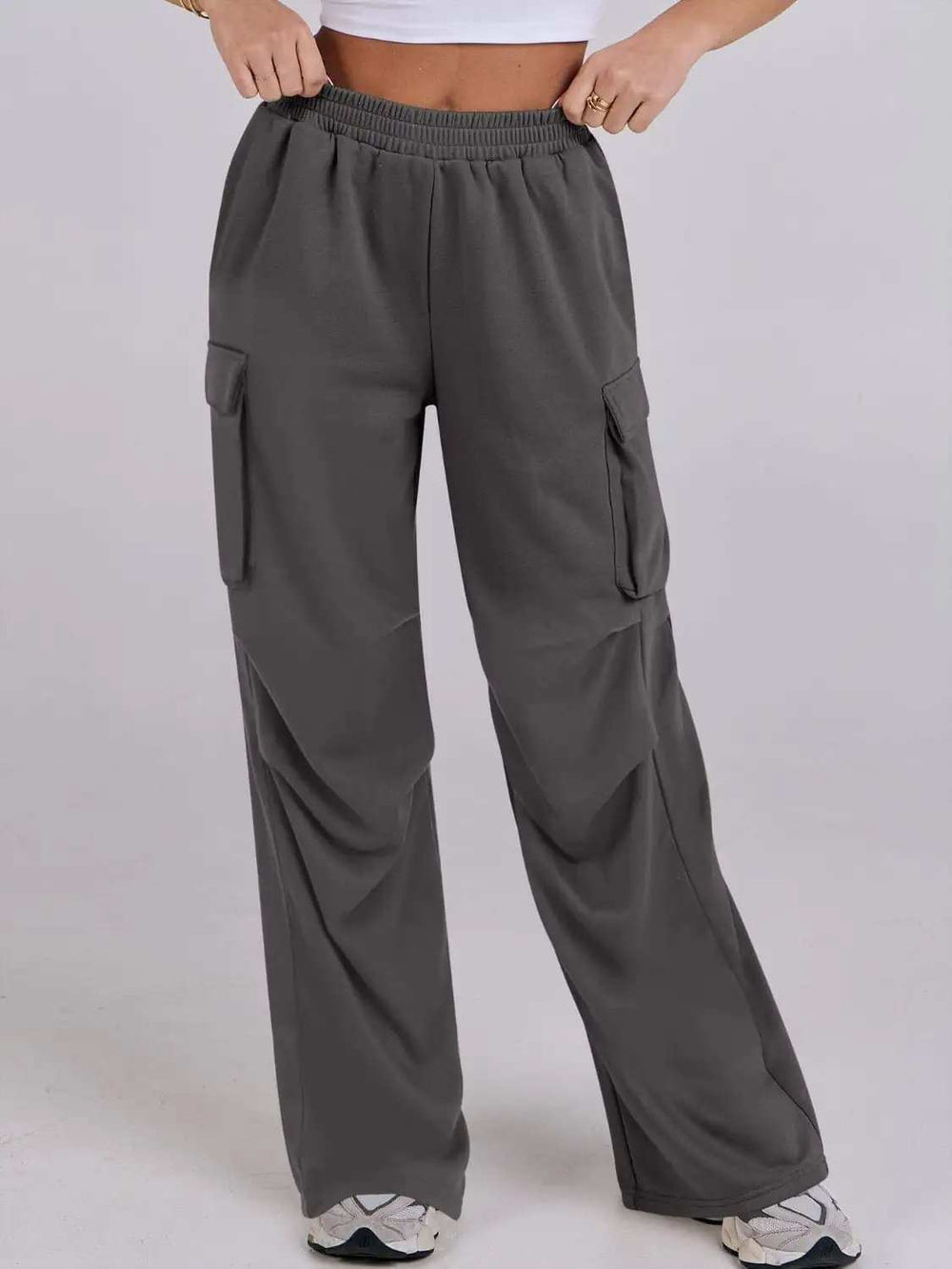 Elastic Waist Wide Leg Pants with Pockets - Trendsi - Flyclothing LLC