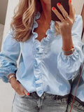 Full Size Ruffled V-Neck Long Sleeve Blouse - Trendsi - Flyclothing LLC