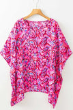 Abstract Print V Neck Half Sleeve Loose Fit Blouse - Trendsi - Flyclothing LLC