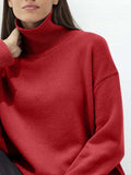 Ribbed Detail Turtleneck Dropped Shoulder Sweater - Trendsi - Flyclothing LLC