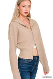 Zenana Ribbed Collared Zip Up Sweater Cardigan - Trendsi - Flyclothing LLC