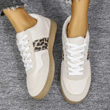 Leopard Lace Up Round Toe Sneakers - Trendsi - Flyclothing LLC