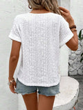 Eyelet Round Neck Short Sleeve Top - Trendsi - Flyclothing LLC