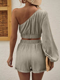 One Shoulder Long Sleeve Top and Shorts Set - Trendsi - Flyclothing LLC