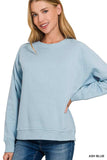 Zenana Fleece Round Neck Ribbed Side Raglan Sweatshirt - Trendsi - Flyclothing LLC