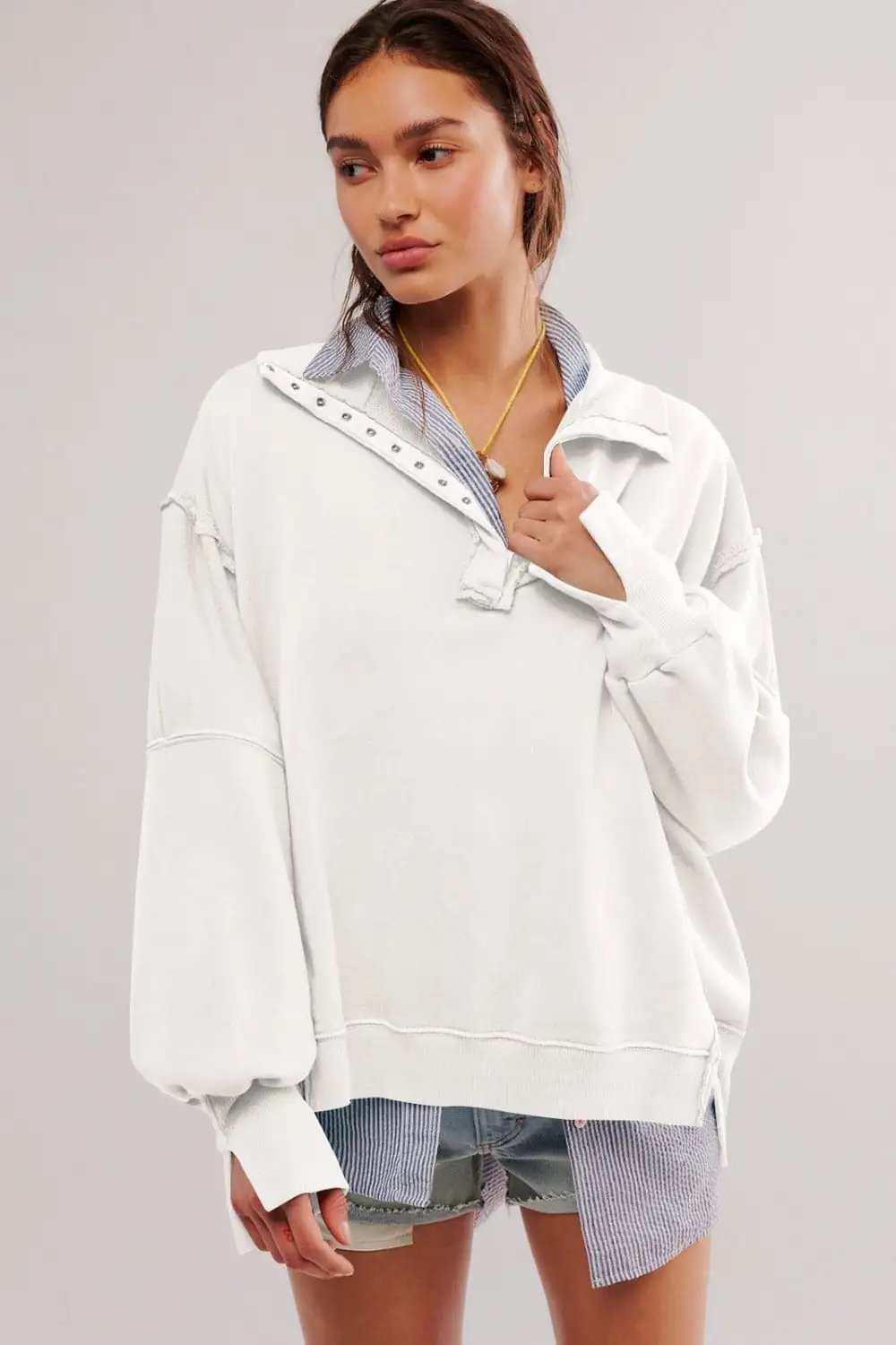 Exposed Seam Side Slit Long Sleeve Sweatshirt - Trendsi - Flyclothing LLC