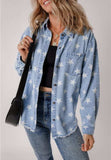 Raw Hem Star Collared Neck Denim Top - Trendsi - Flyclothing LLC