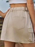 Adjustable Waist Denim Skirt with Pockets - Trendsi - Flyclothing LLC
