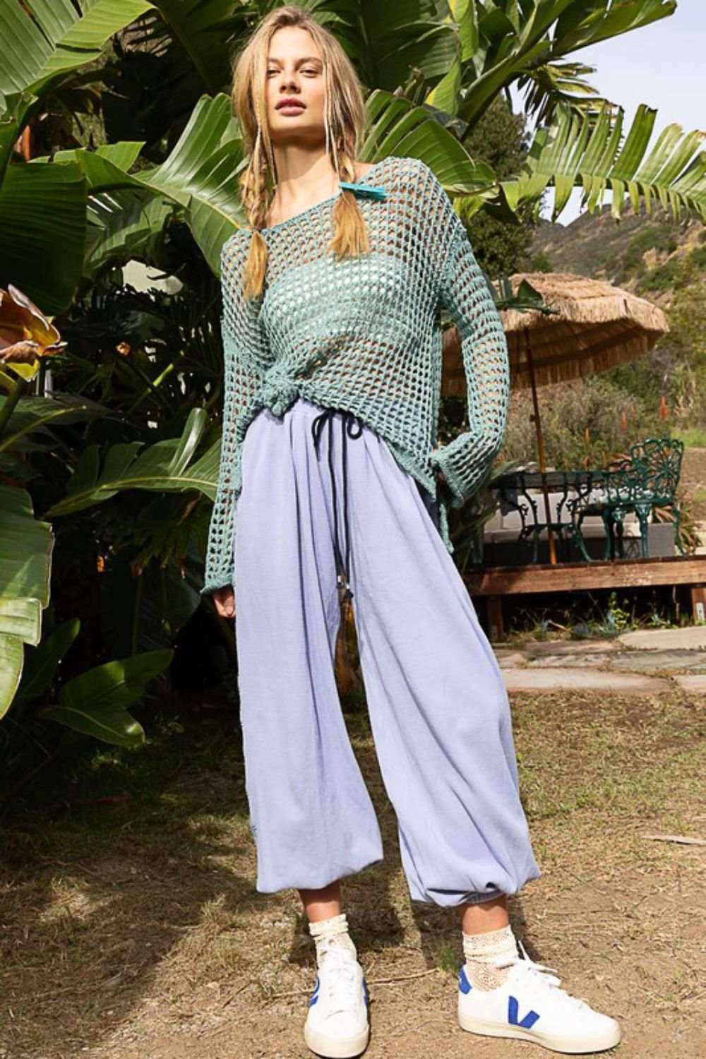 POL Side Slit Openwork Long Sleeve Knit Cover Up - Trendsi - Flyclothing LLC