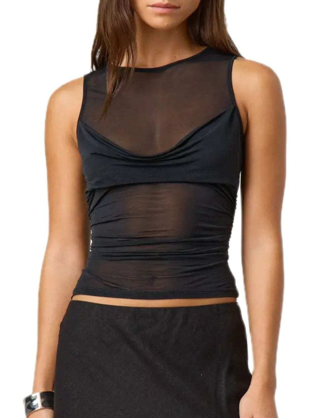 Ruched Round Neck Tank - Trendsi - Flyclothing LLC
