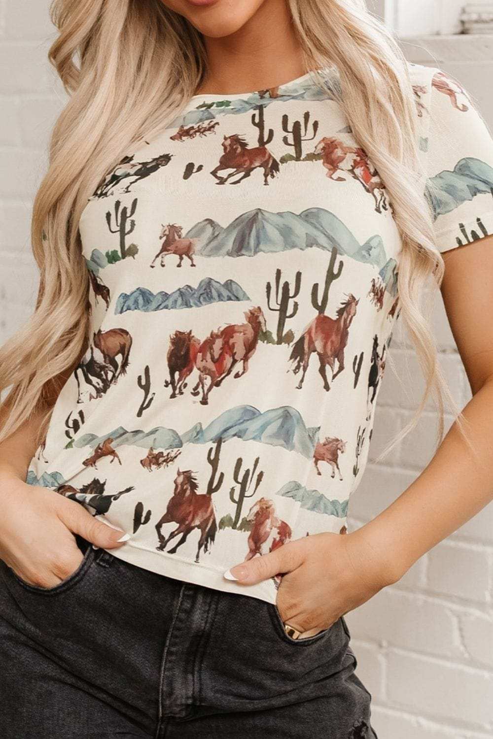 Western Fashion Mustang River Printed Mesh T Shirt - Trendsi - Flyclothing LLC