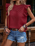 Frill Mock Neck Ruffled Cap Sleeve Blouse - Trendsi - Flyclothing LLC