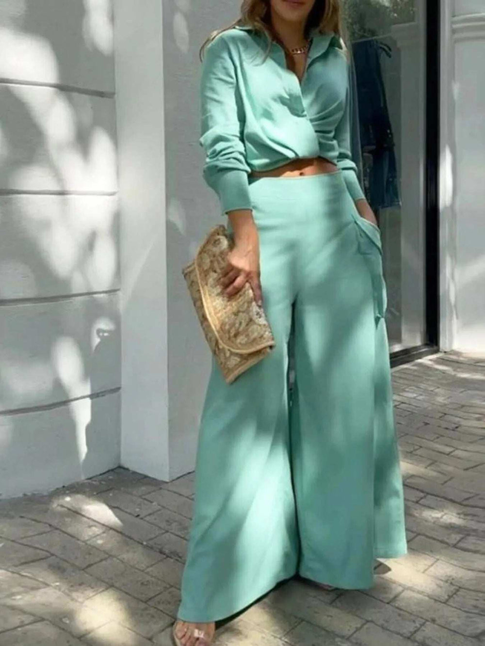 Full Size Long Sleeve Top and Pants Set Plus Size - Trendsi - Flyclothing LLC