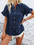 Button Down Ruffled Short Sleeve Shirt - Trendsi - Flyclothing LLC