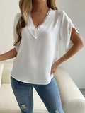 V-Neck Short Sleeve Blouse - Trendsi - Flyclothing LLC