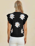 Double Take Full Size Ruffled Flower Round Neck Cap Sleeve Sweater - Trendsi - Flyclothing LLC