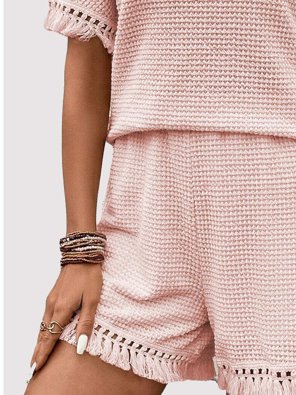 Tassel Round Neck Top and Shorts Set - Trendsi - Flyclothing LLC