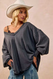 BiBi Mineral Washed French Terry Oversized Sweatshirt - Trendsi - Flyclothing LLC