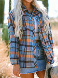 Plaid Collared Neck Long Sleeve Shirt - Trendsi - Flyclothing LLC