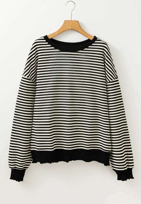Striped Round Neck Long Sleeve Sweatshirt - Trendsi - Flyclothing LLC
