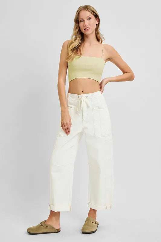 RISEN Full Size High Rise Crop Wide Barrel Cargo Pocket Jeans Plus Size - Trendsi - Flyclothing LLC