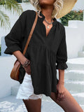 Ruffled Notched Three-Quarter Sleeve Blouse - Trendsi - Flyclothing LLC