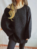 Boat Neck Long Sleeve Sweater with Belt - Trendsi - Flyclothing LLC