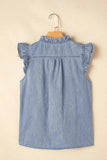 Frilly Ruffle Trim V Neck Chambray Tank - Trendsi - Flyclothing LLC