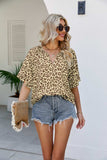 Leopard Notched Half Sleeve Blouse - Trendsi - Flyclothing LLC