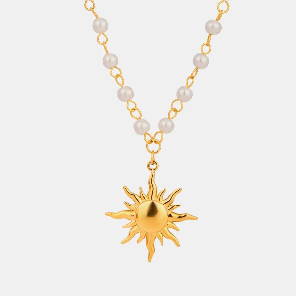 18K Gold-Plated Pearl Sun Necklace - Trendsi - Flyclothing LLC
