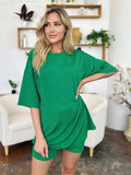 Double Take Full Size Texture Round Neck Drop Shoulder T-Shirt and Shorts Set - Trendsi - Flyclothing LLC