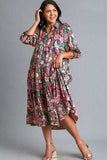 Umgee Full Size Paisley Print Satin Tiered Midi Dress Plus Size - Trendsi - Flyclothing LLC