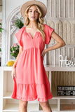 Reborn J Ruffled Notched Cap Sleeve Dress - Trendsi - Flyclothing LLC