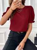 Round Neck Flounce Sleeve Blouse - Trendsi - Flyclothing LLC
